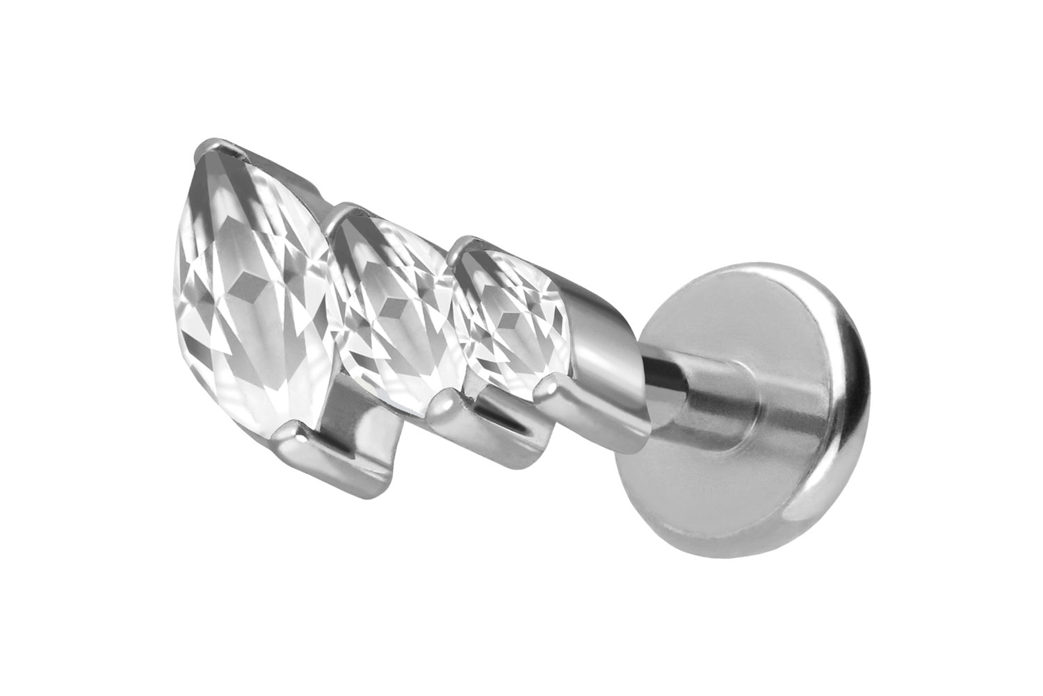 Titan Labret Piercing mit Push Fit 3 EINGEFASSTE KRISTALLTROPFEN